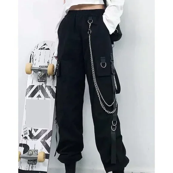 Breathable Baggy Women's Cargo Pants with Chain - X-Large Size Ready to Impress - Picture 4 of 7